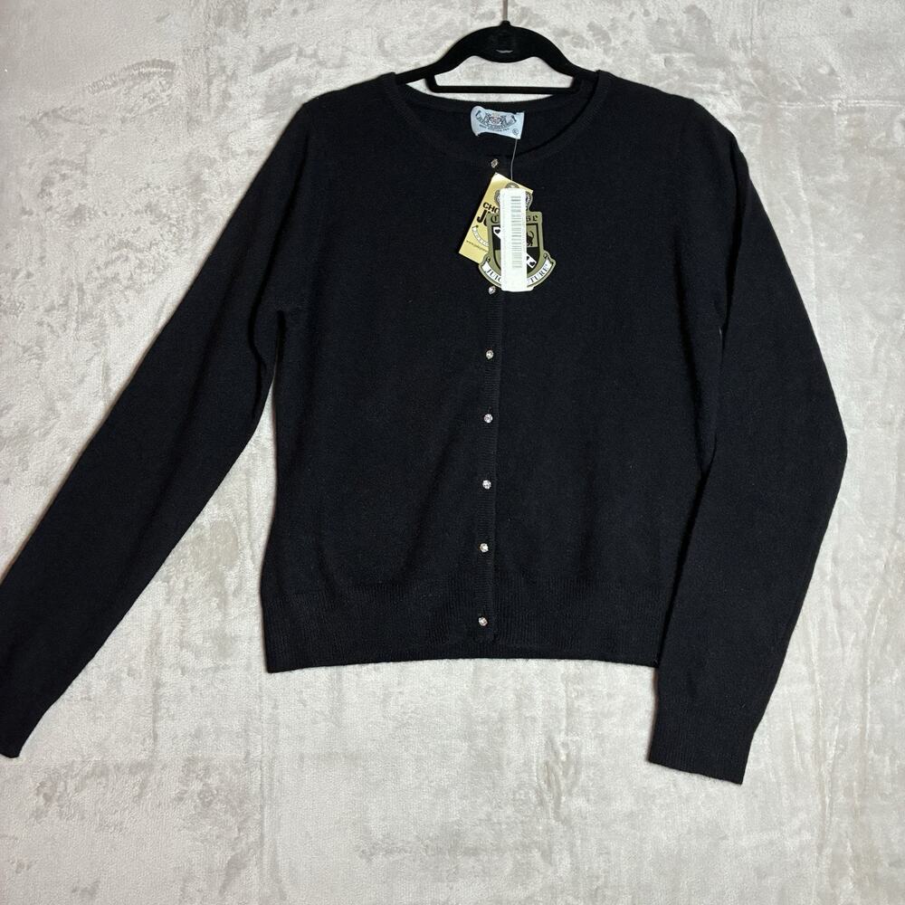 Vintage Juicy Couture Cashmere Cardigan Rhinestone Buttons Black Size XL
